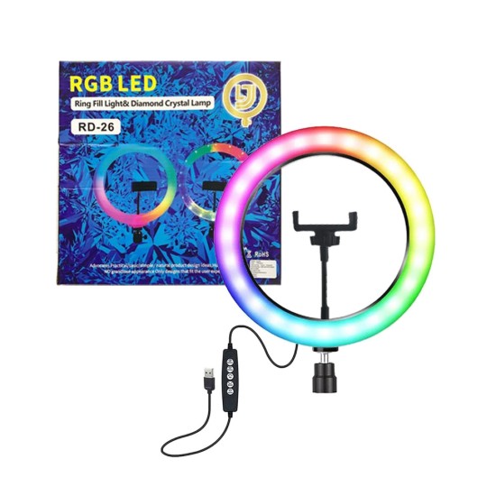 Ringlight Luminoso Dupla Face RD-26 10" com Suporte para Telefone Multicor Ringlight Luminoso Dupla Face RD-26 10" com Suporte para Telefone Multicor